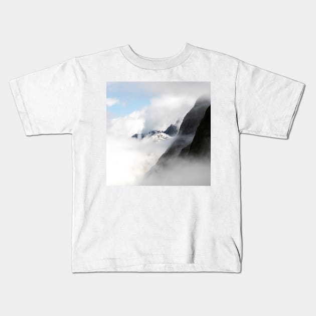 Misty Mountains in Milford Sound New Zealand Kids T-Shirt by Danny Wanders